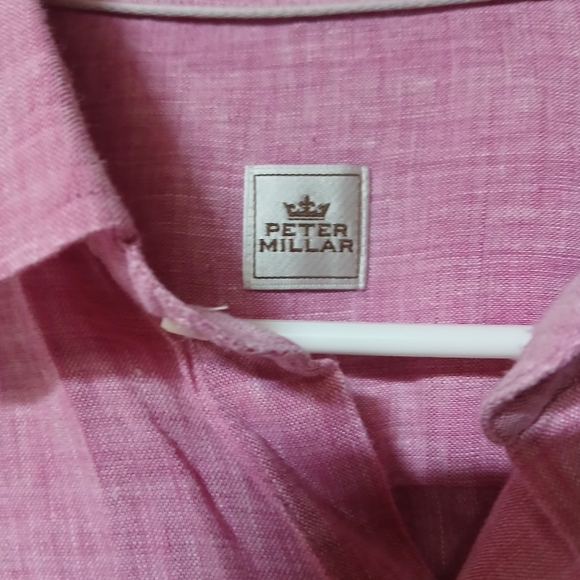 Peter Millar 100 Linen Casual Pink Button Down Shirt - Picture 5 of 6